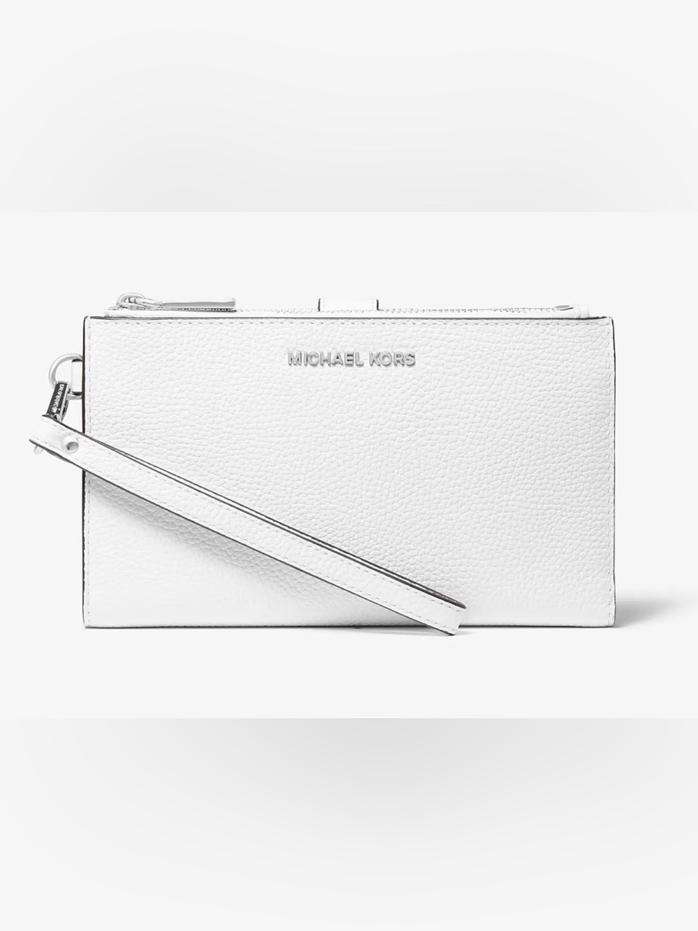Michael Kors White Pebbled Leather Adele Wristlet with Silver Logo (NWT)